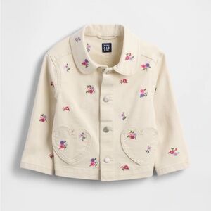 NWT GAP Kids Jacket with Floral Embroidery and Heart Pockets, 3T